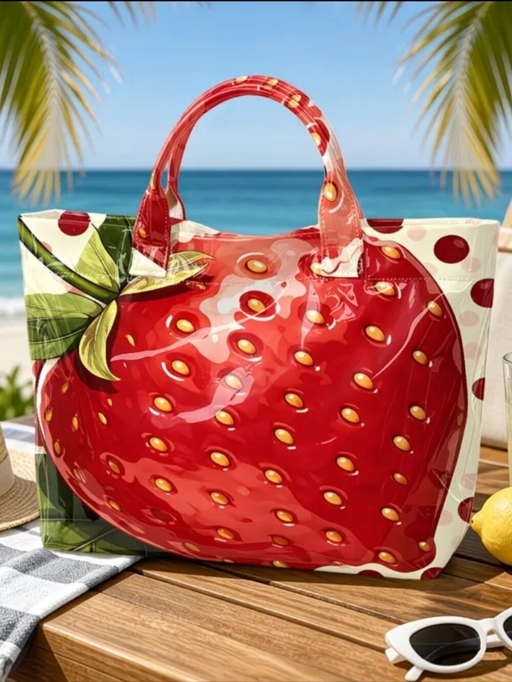 Summer Vibe Strawberry Print Bag Large Size PVC - Picture 5 of 6